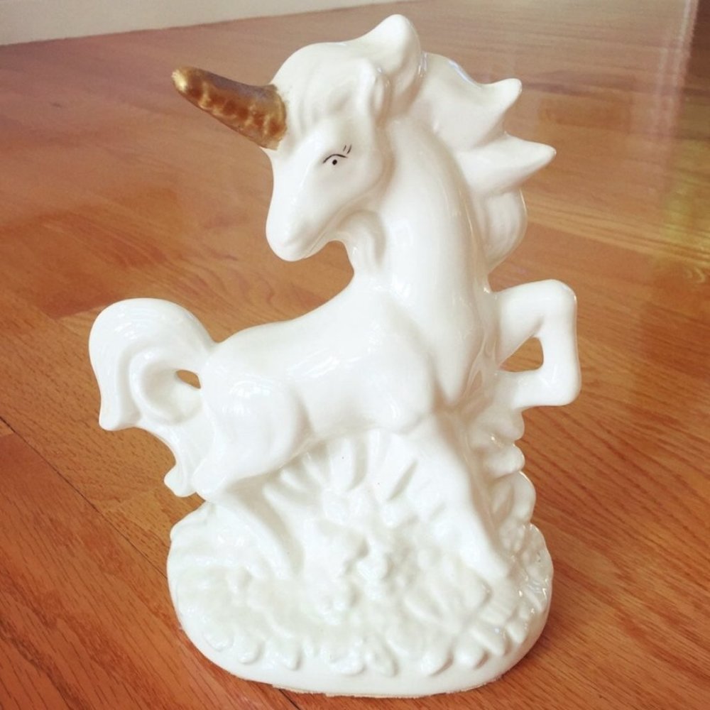 White & Gold Ceramic Unicorn Figurine